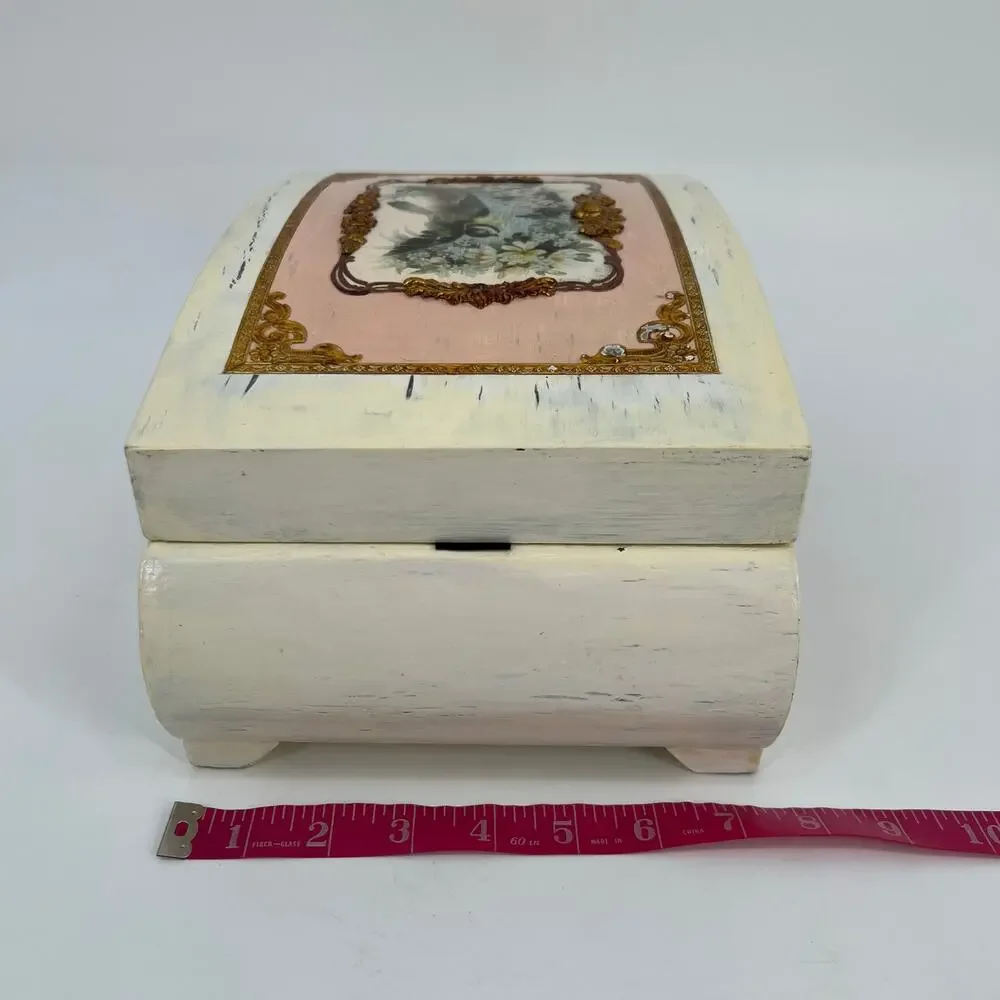 Custom Artisan Upcycled Trinket Sewing Box Decoupage Hand Painted Velvet Mirror